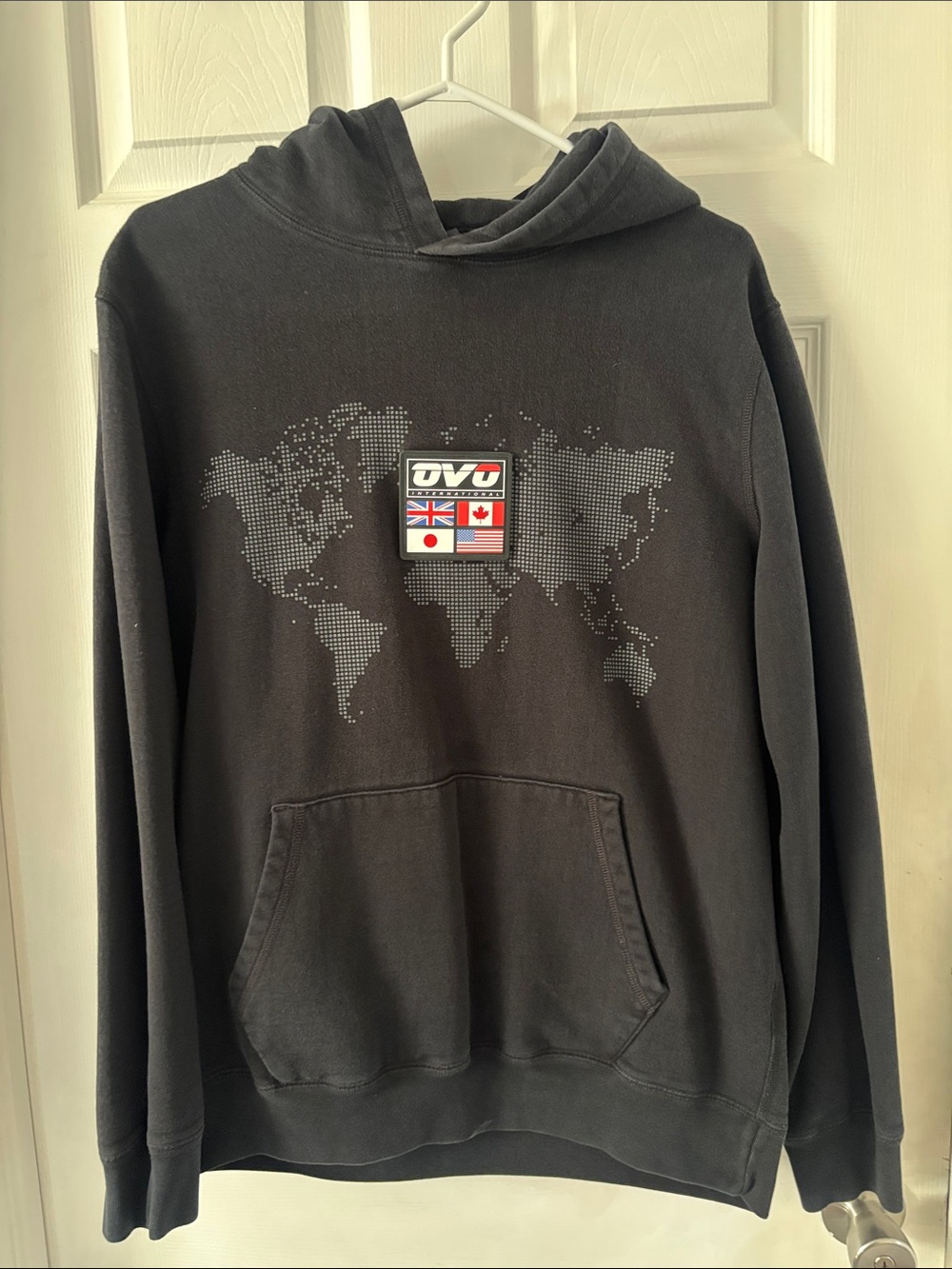 OVO Black World Map Hoodie with Flag Patch